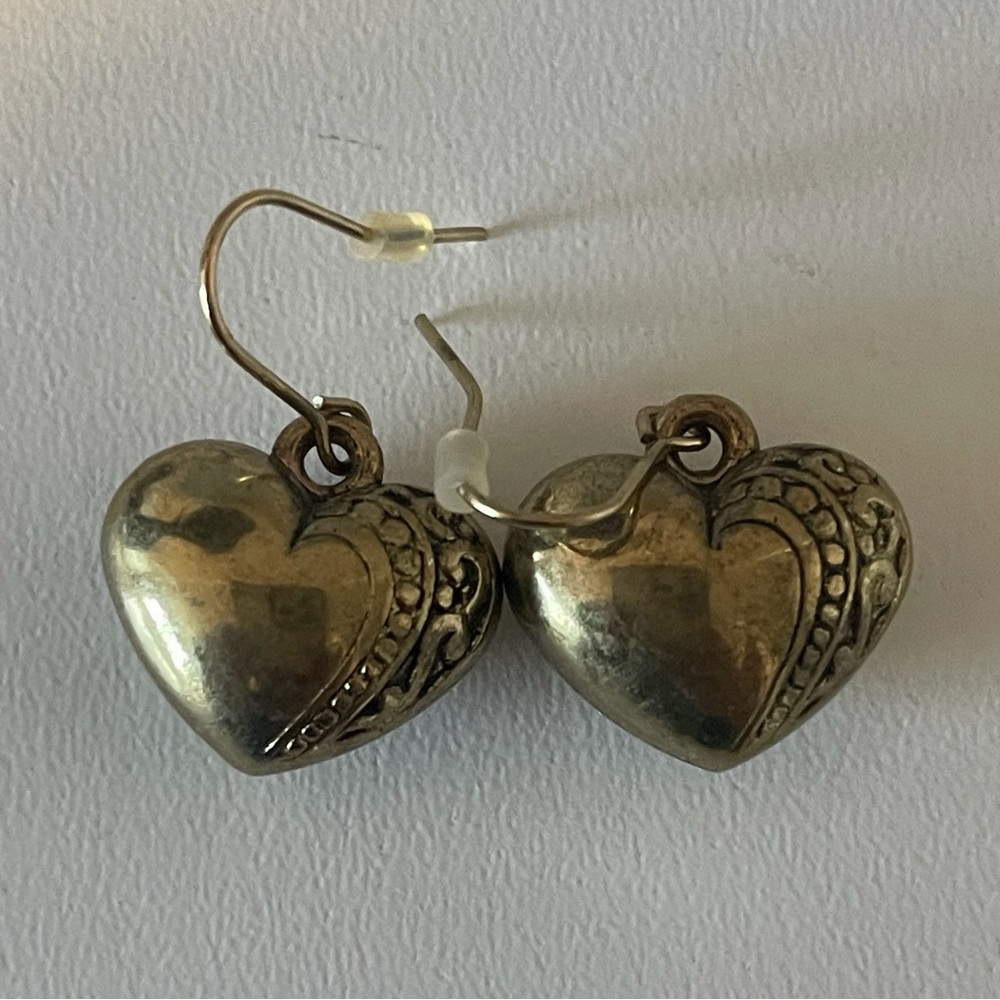 Womans Gold Heart Shape Dangle Earrings